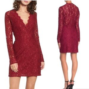 Wayf Say It Out Loud Lace Mini Dress Garnet Red Size M NWT
